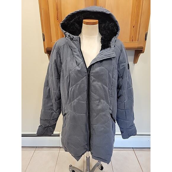 Steve Madden Quilted Charcoal Sz 1X Mid-Length Women’s Winter Puffer Parka Coat - Picture 1 of 11
